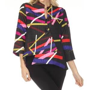 NEW JOSEPH RIBKOFF abstract textured trapeze jacket in black multi